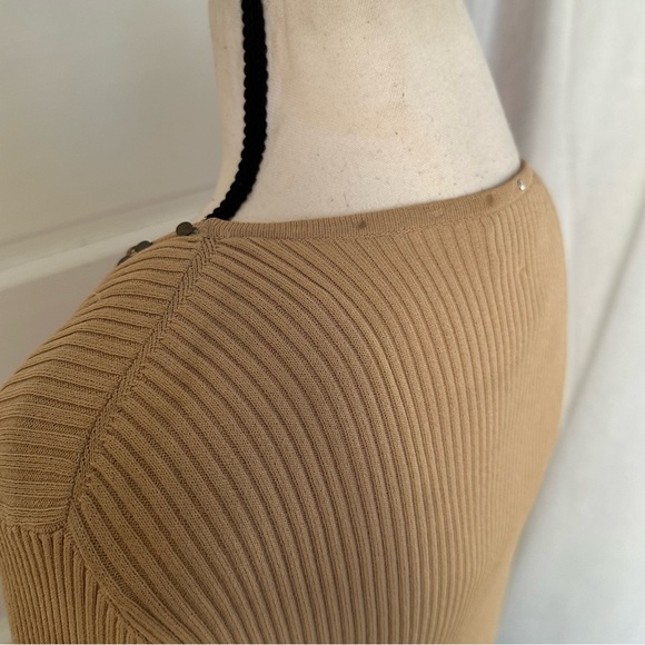 Cable & Gauge Ribbed Knit Cardigan Sweater Silk Matching Top Neutral Minimalist - Picture 15 of 17
